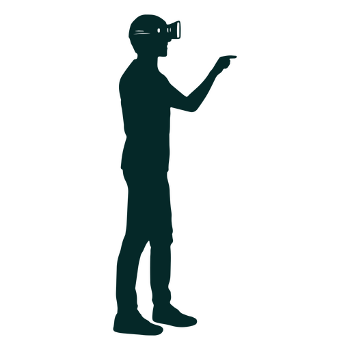 Silhouette of a man holding a virtual reality headset PNG Design
