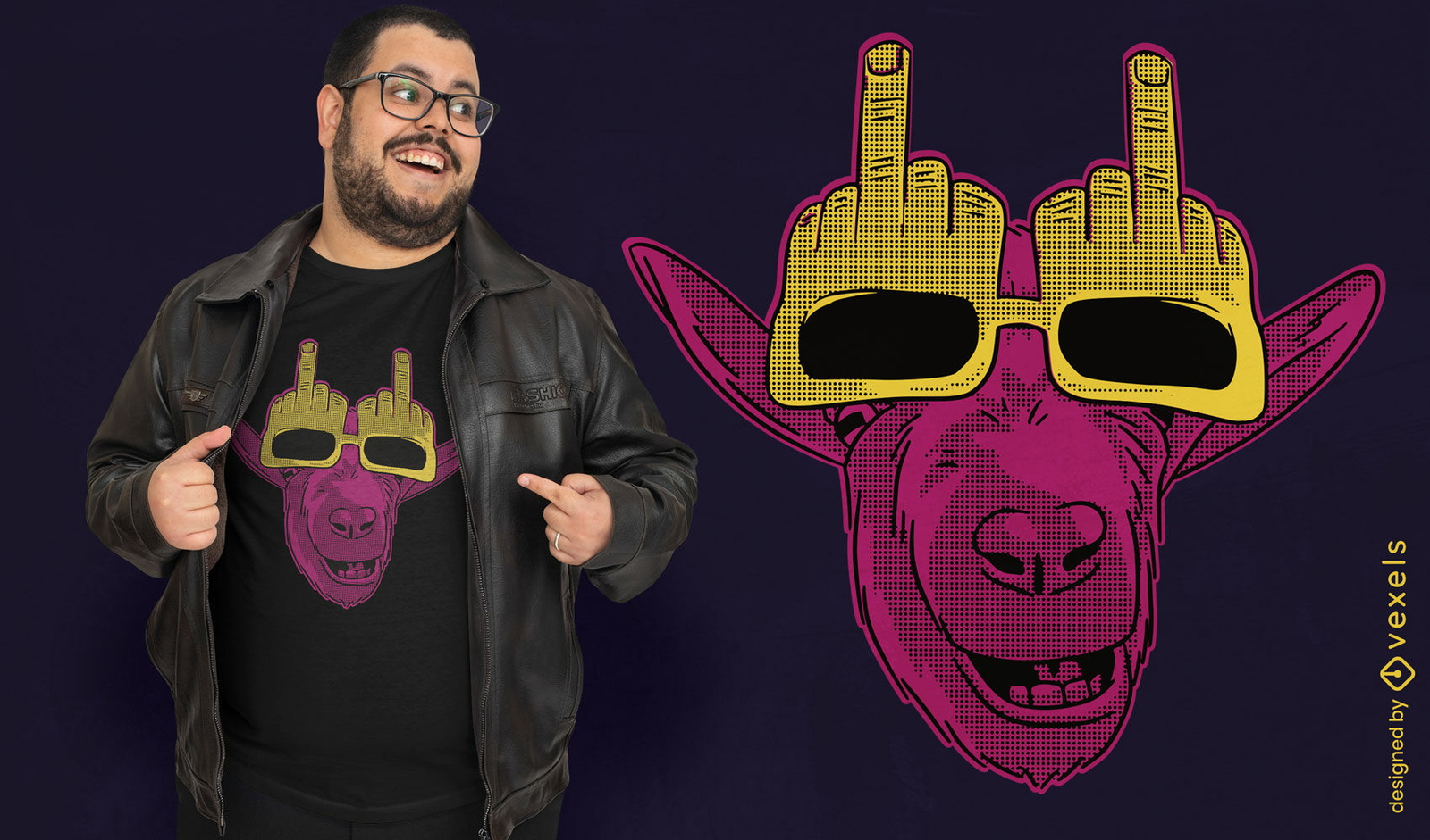 Diseño de camiseta de cabra con gafas.