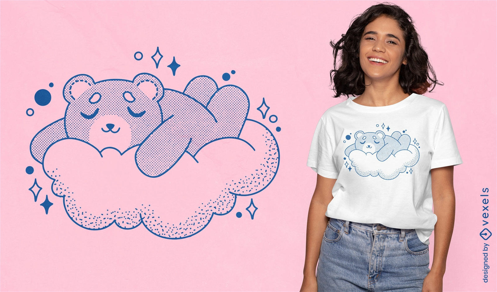 Design de camiseta de desenho animado de nuvem de urso fofo