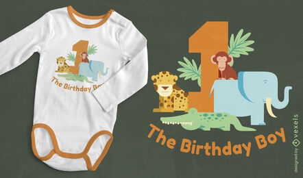 Niedlicher Tierzoo-T-Shirt Entwurf des Geburtstagsjungen