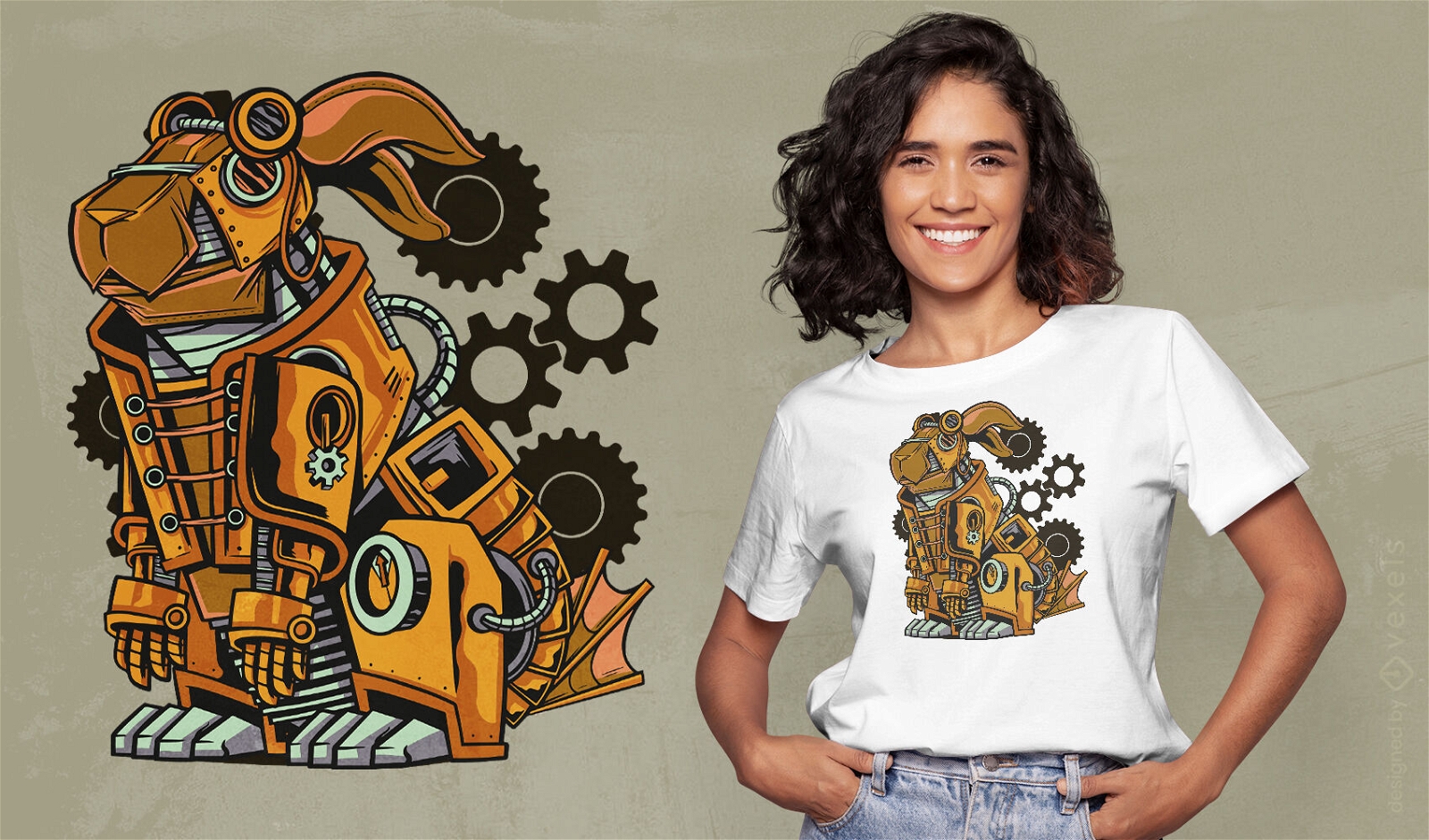 Diseño de camiseta de máquina de conejo Steampunk.