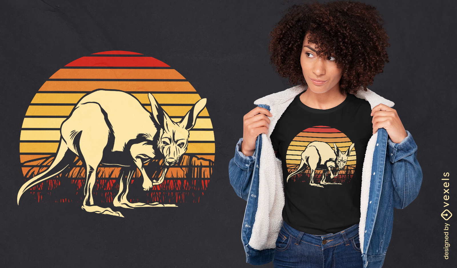 Canguro con diseño de camiseta retro puesta de sol