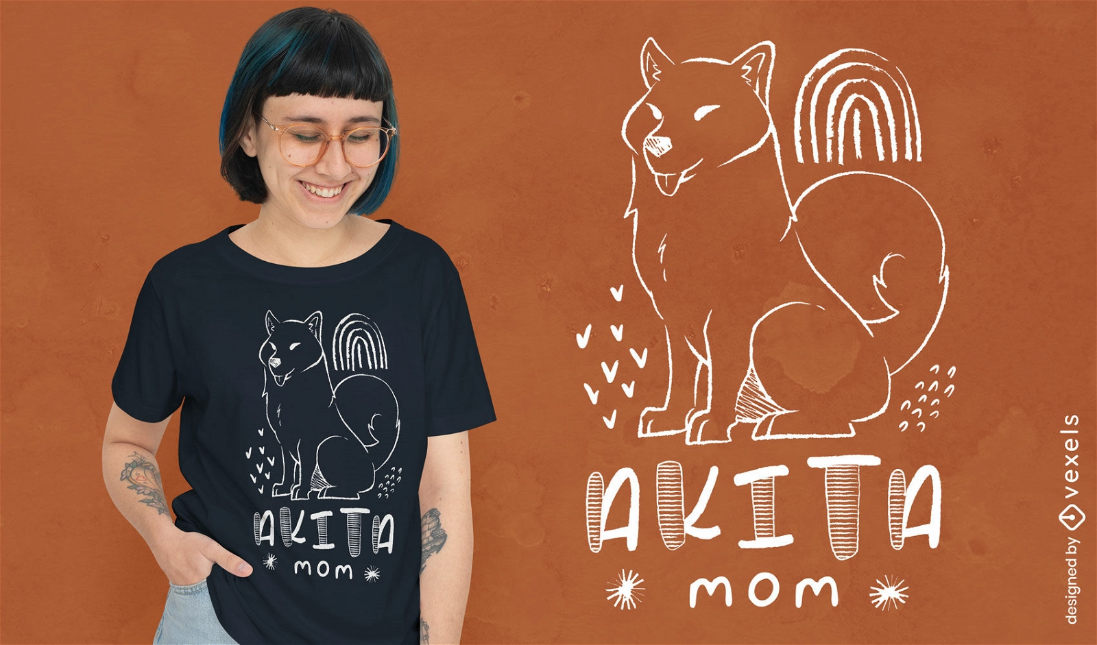 Akita Hundetier Linie Kunst T-Shirt Design