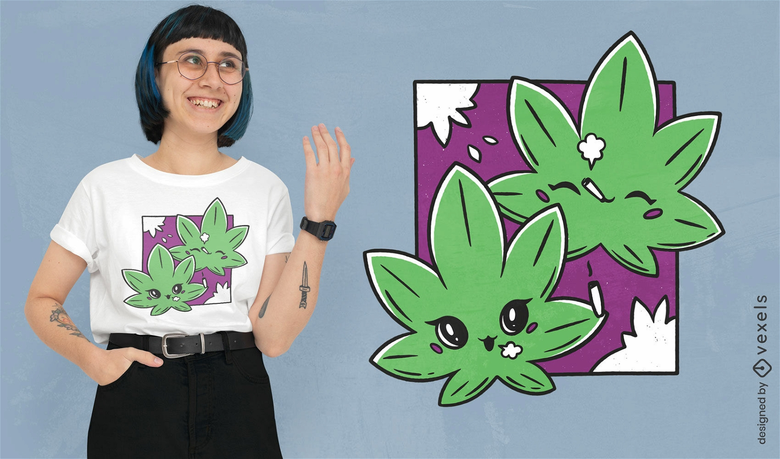 Diseño de camiseta de fumar de dibujos animados de hojas de hierba