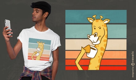 Giraffe drinking coffee t-shirt design