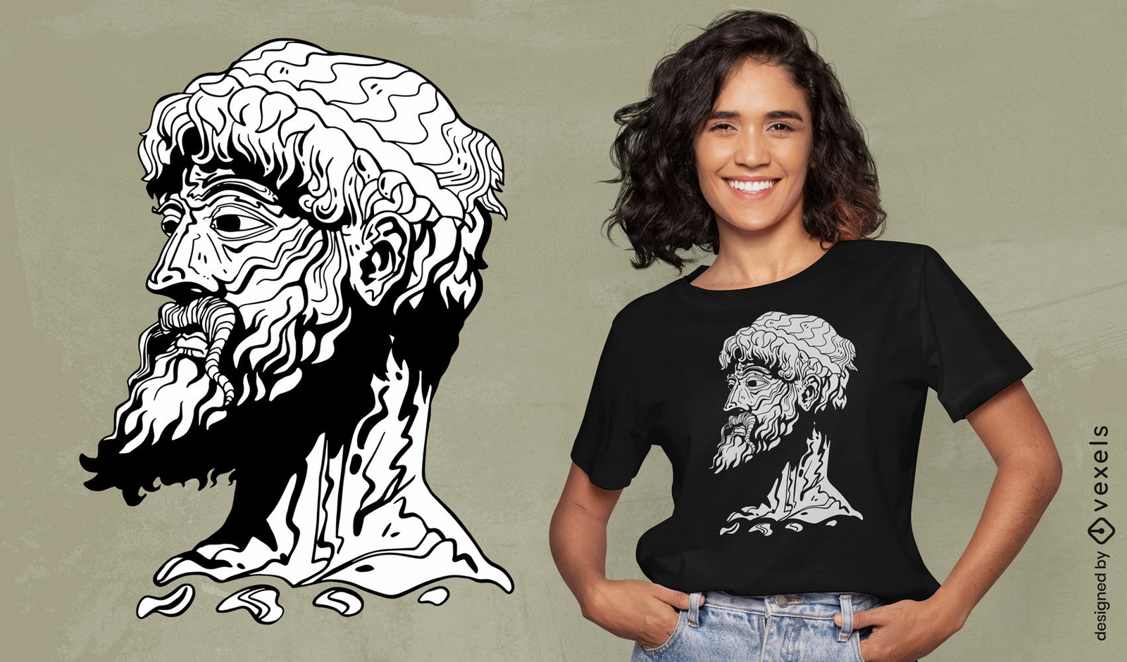 Design de camiseta de cabeça de homem estátua grega