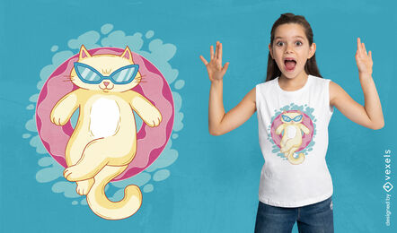 Katze, die im Pool-T-Shirt-Design chillt