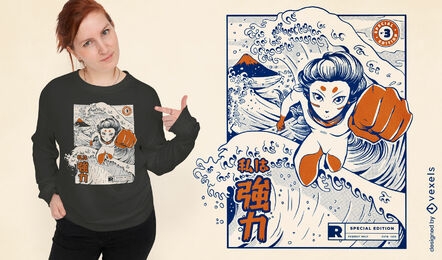 Japanese girl flying t-shirt design