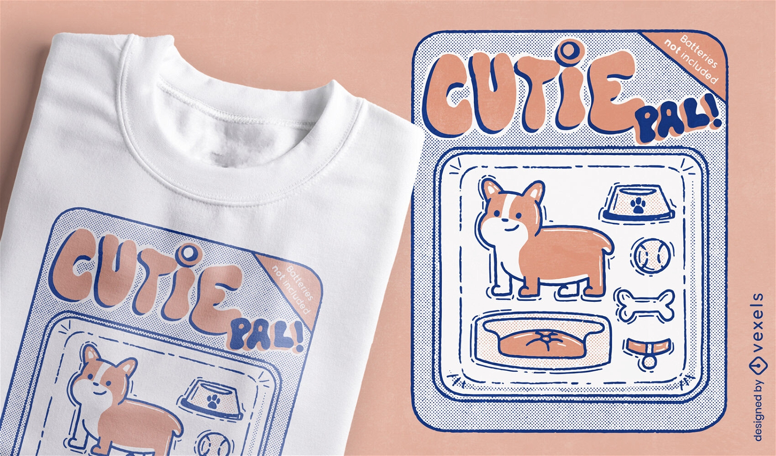 Perro Corgi en diseño de camiseta de caja de juguetes.