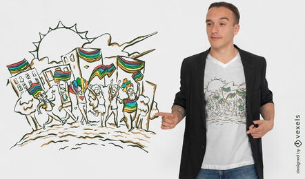 Desfile de pessoas lgbt com design de camiseta de bandeiras