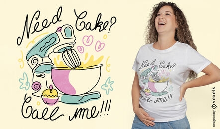 Diseño de camiseta de línea continua de pastel de servicio de panadero.