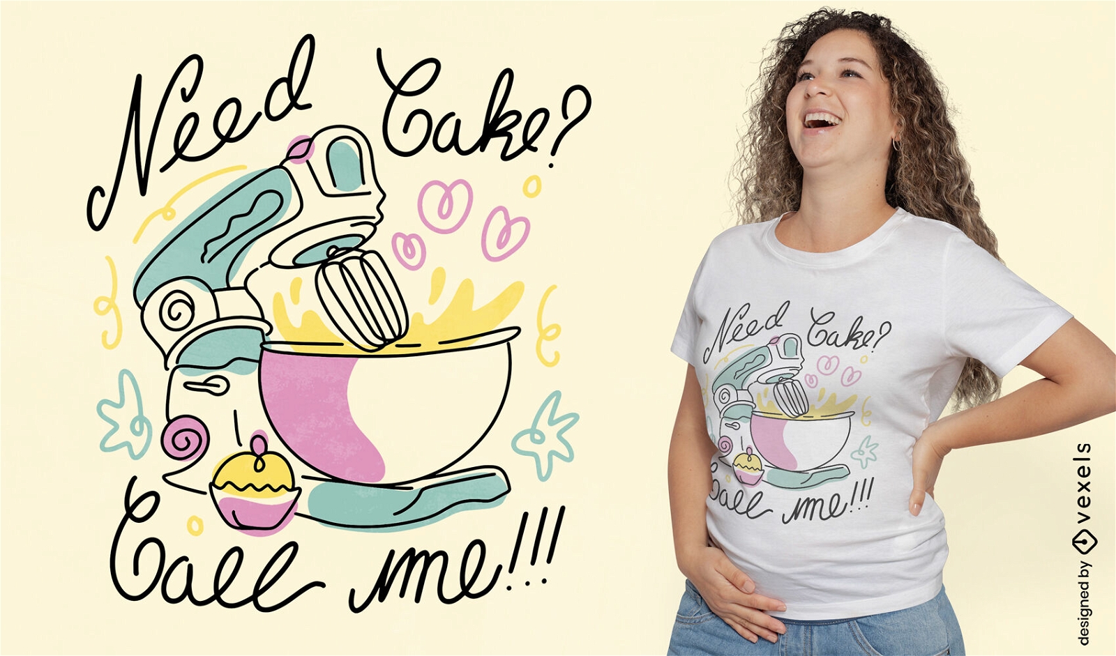 Bäcker-Service-Kuchen-T-Shirt-Design mit durchgehender Linie