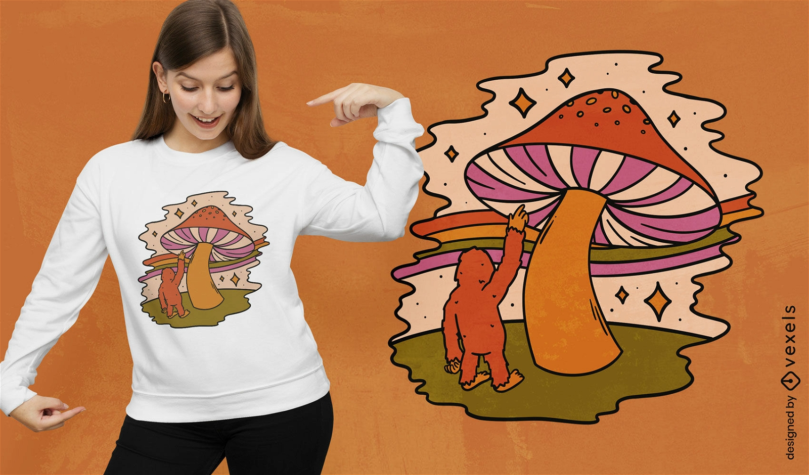 Diseño de camiseta de hongo gigante en la naturaleza.