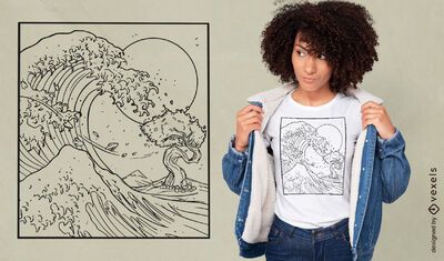 [ZEN SAI] LINE DRAWING FLOWER PRINT T SHIRT /追跡付 Japanese Landscape T-shirt, Japanese Scenery, Land of