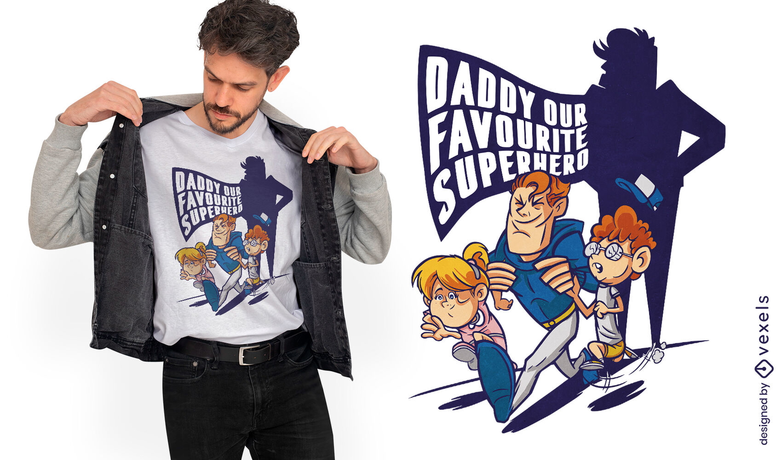 Pai super-herói e design de camiseta infantil