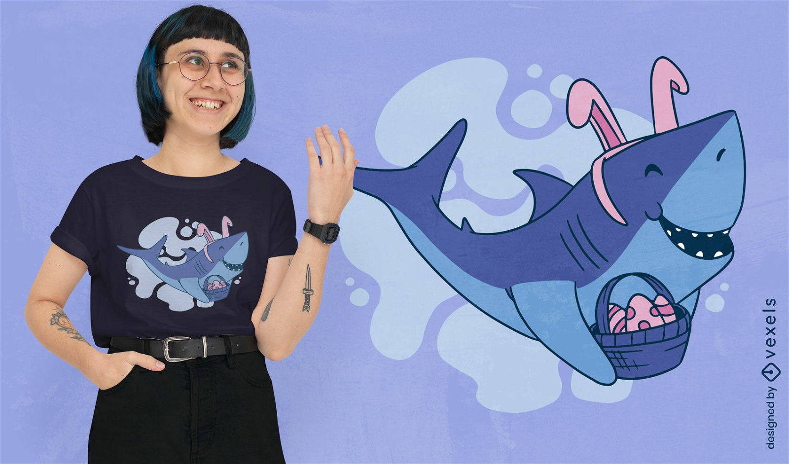 Lindo diseño de camiseta de dibujos animados de tiburón de Pascua