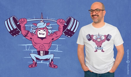 Diseño de camiseta de levantamiento de pesas de unicornio de dibujos animados