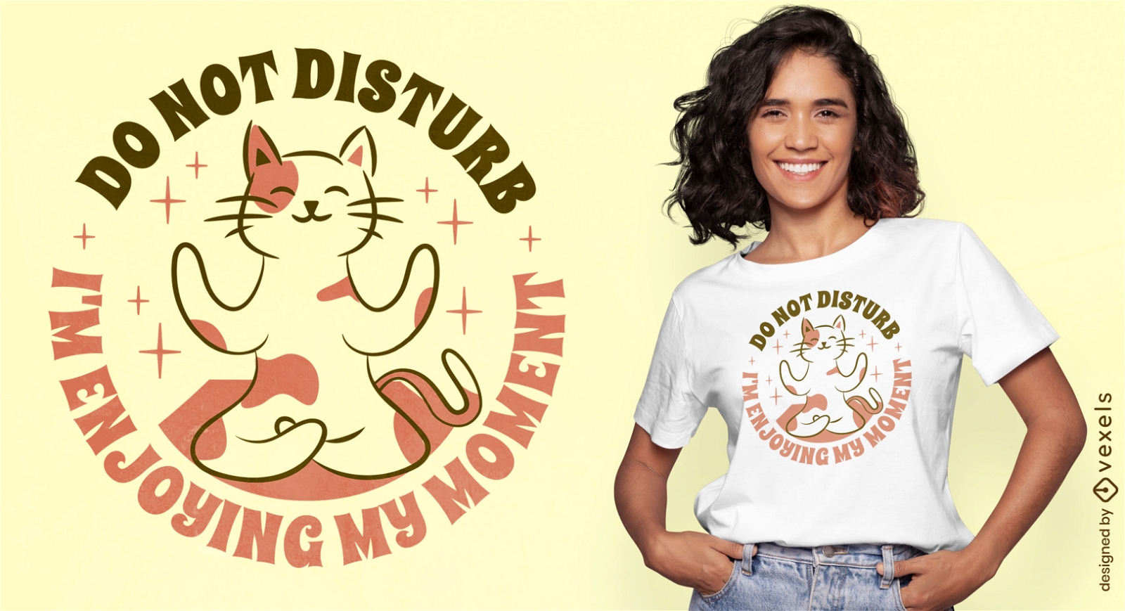 Cue cat animal haciendo diseño de camiseta de yoga
