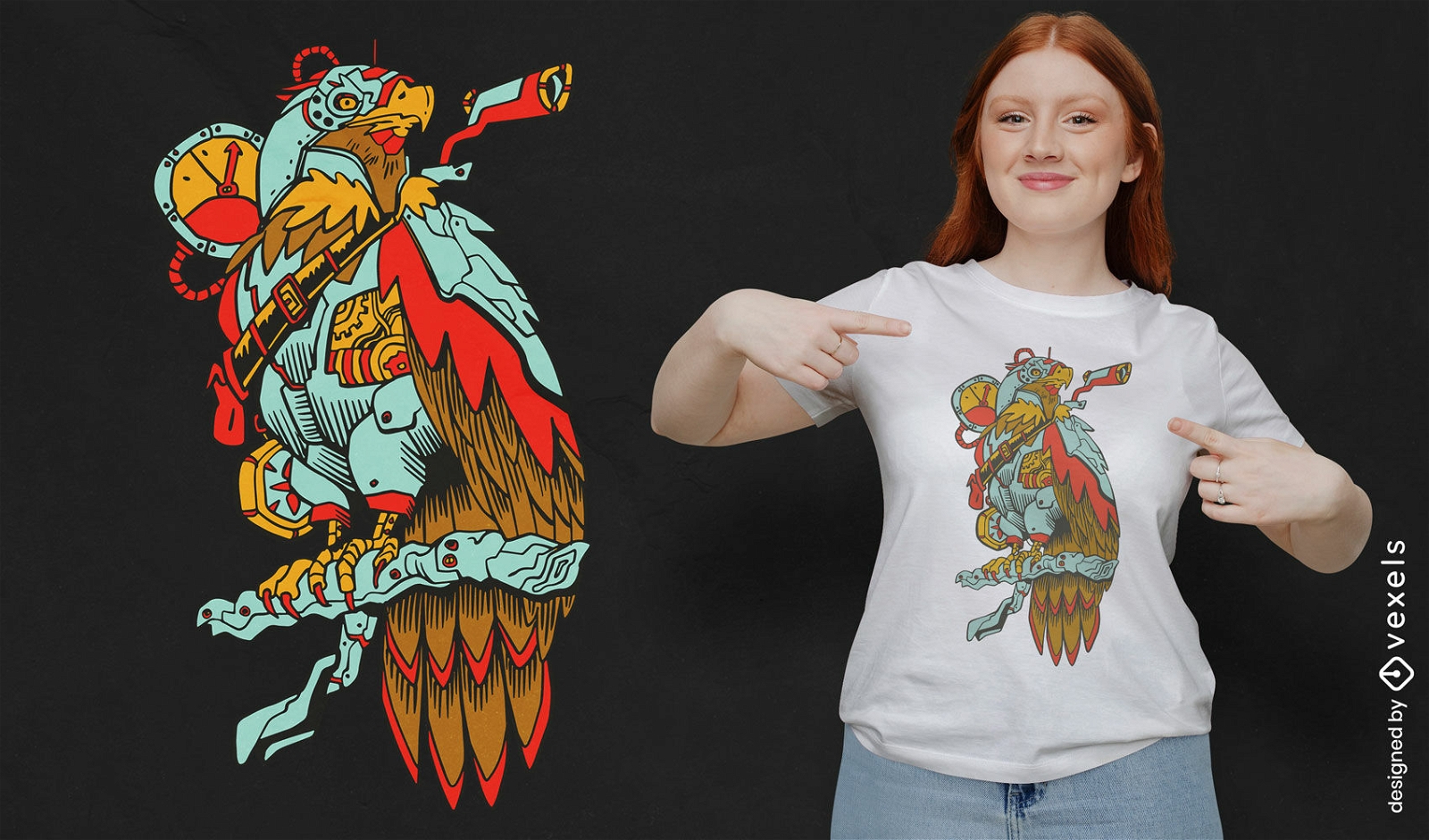 Steampunk bird animal t-shirt design