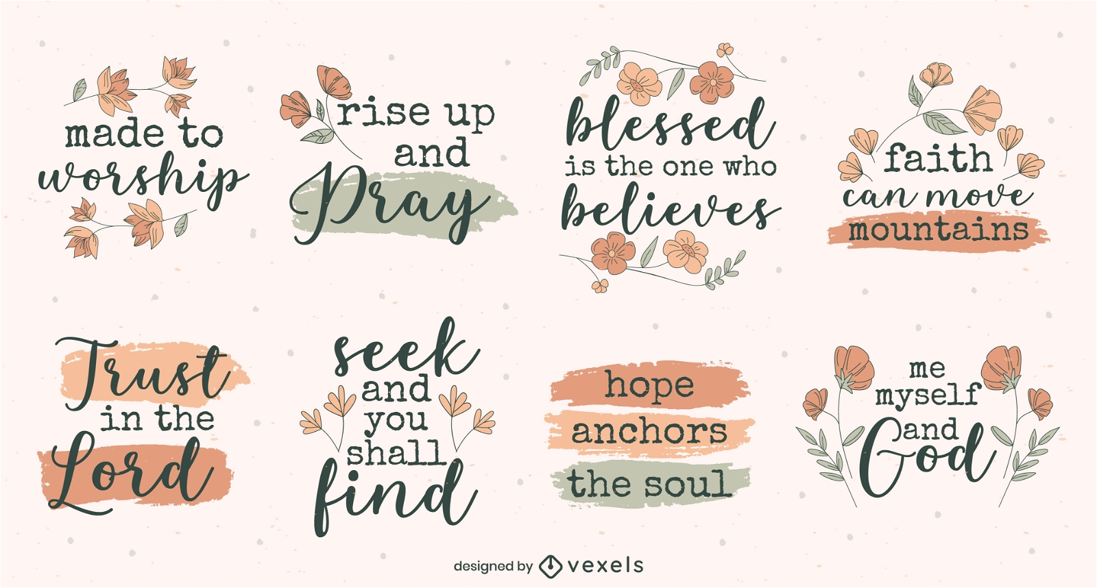 Religion quotes and flowers stickers set