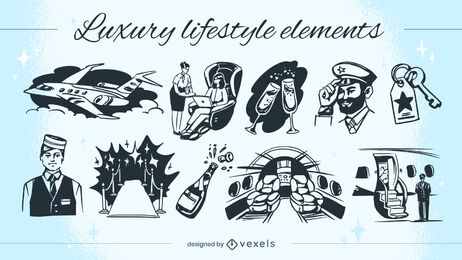 Conjunto de ilustração de elementos de estilo de vida de luxo