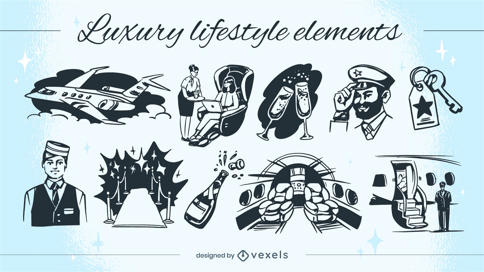 Luxury lifestyle elements illustration set