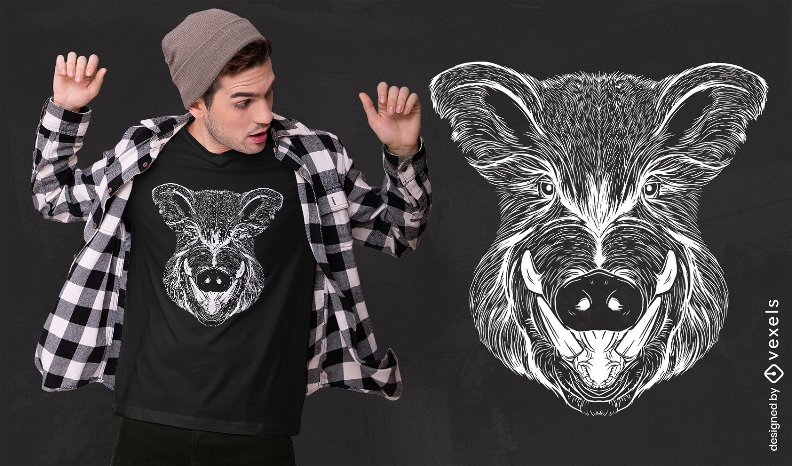 Design de t-shirt desenhado à mão animal porco javali