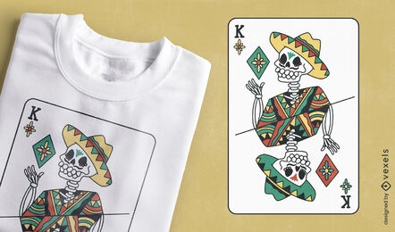 Design de camiseta de cartão de esqueleto mexicano