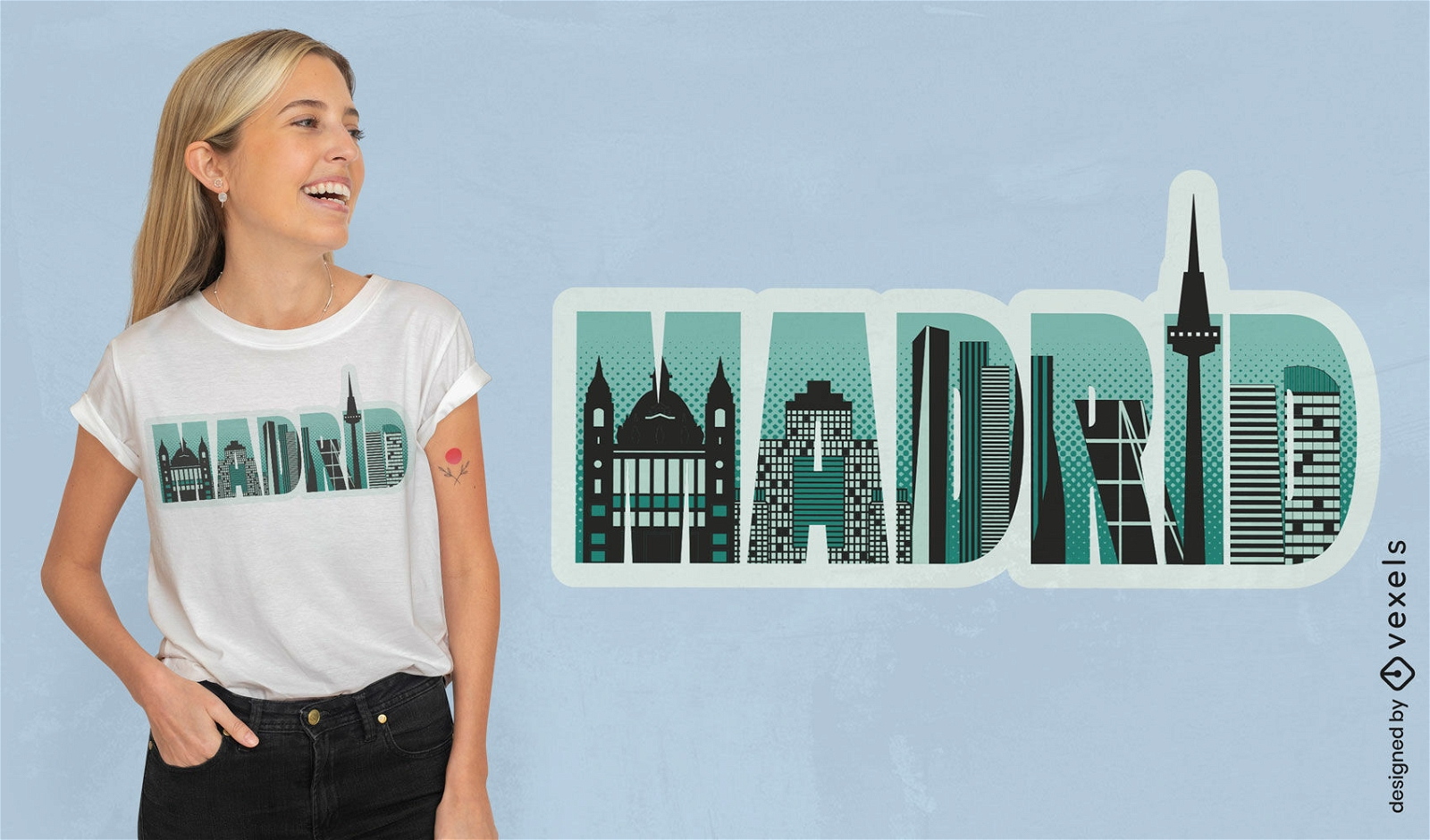 Design de camiseta com citação do horizonte da cidade de Madri