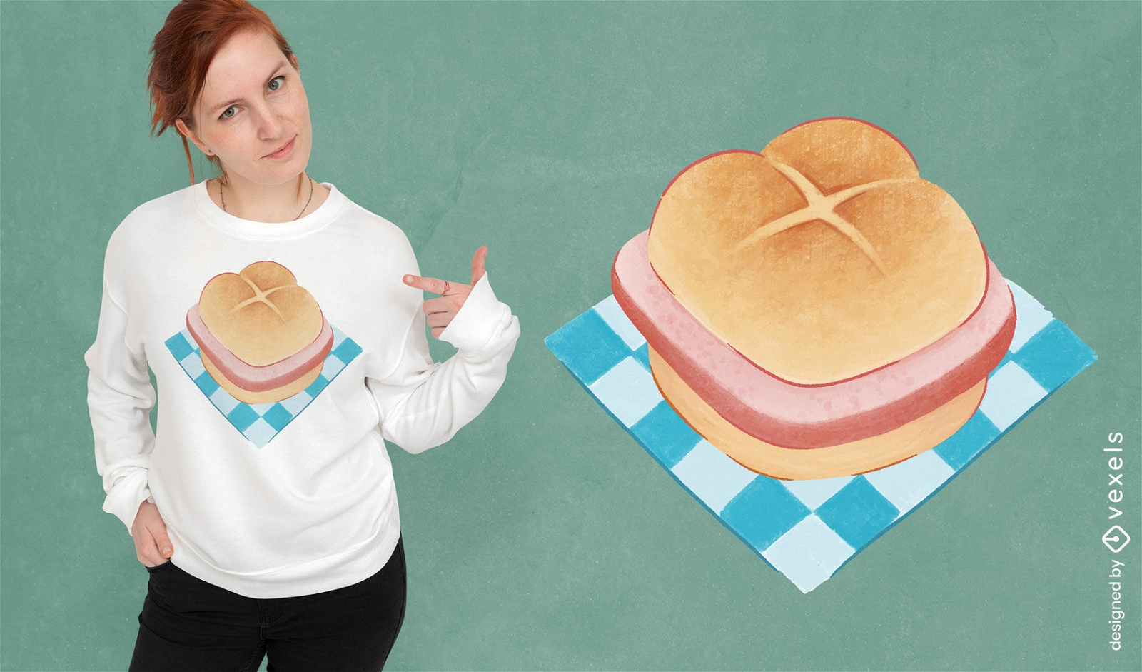 Diseño de camiseta de comida de bollo de pastel de carne