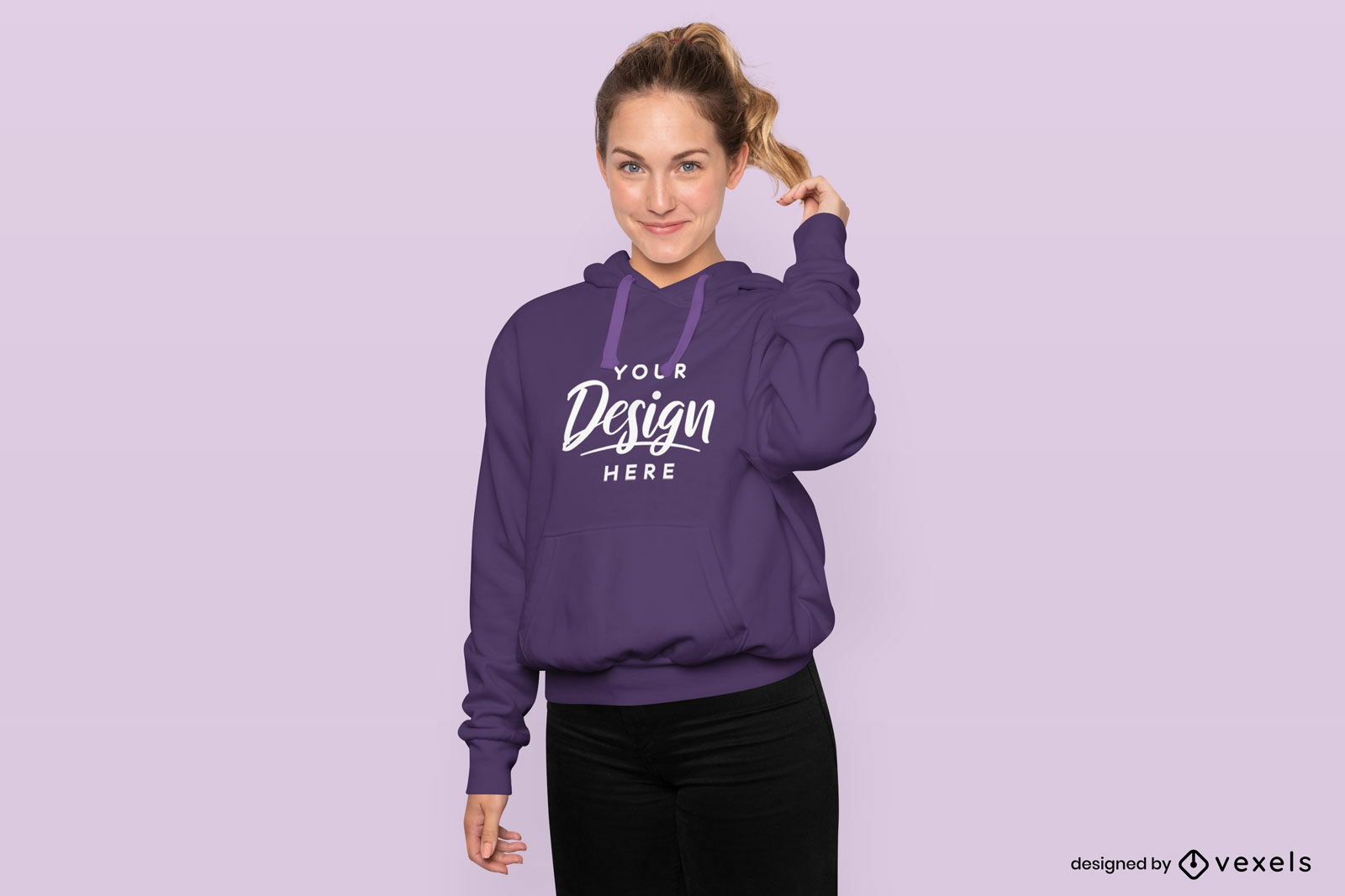 Blonde woman with ponytail and hoodie mockup