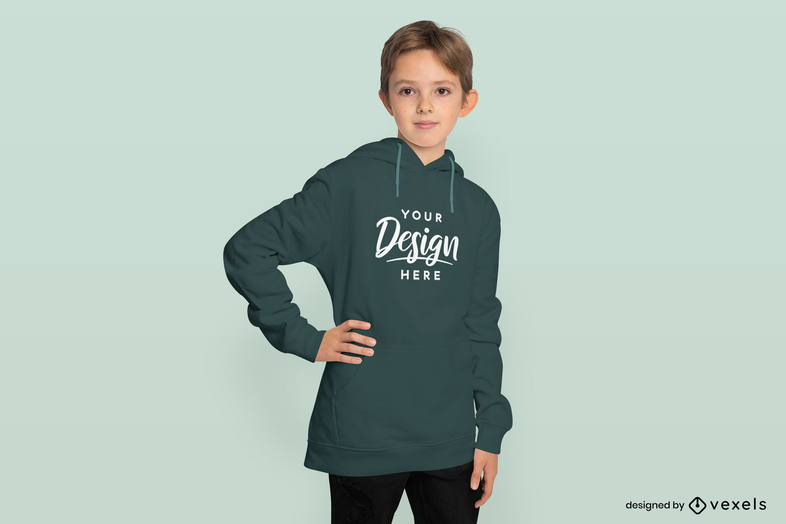 Boy posing in oversized hoodie mockup