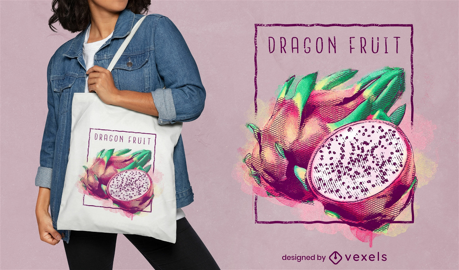 Diseño de bolsa de asas de comida exótica de fruta de dragón