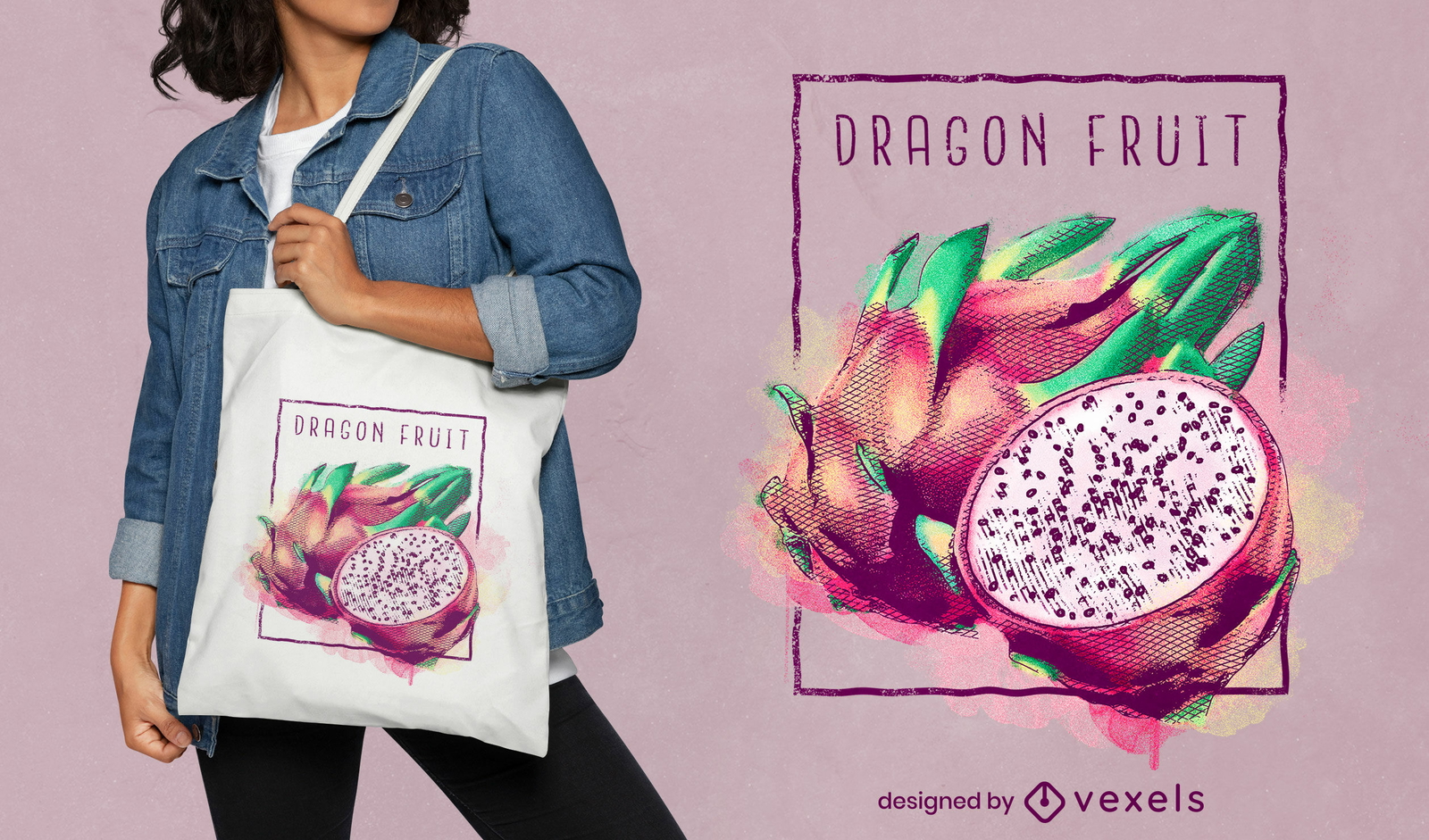 Diseño de bolsa de asas de comida exótica de fruta de dragón