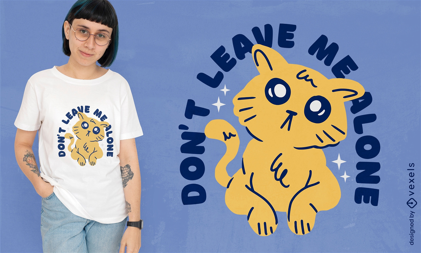 Design de camiseta de desenho animado de gato triste
