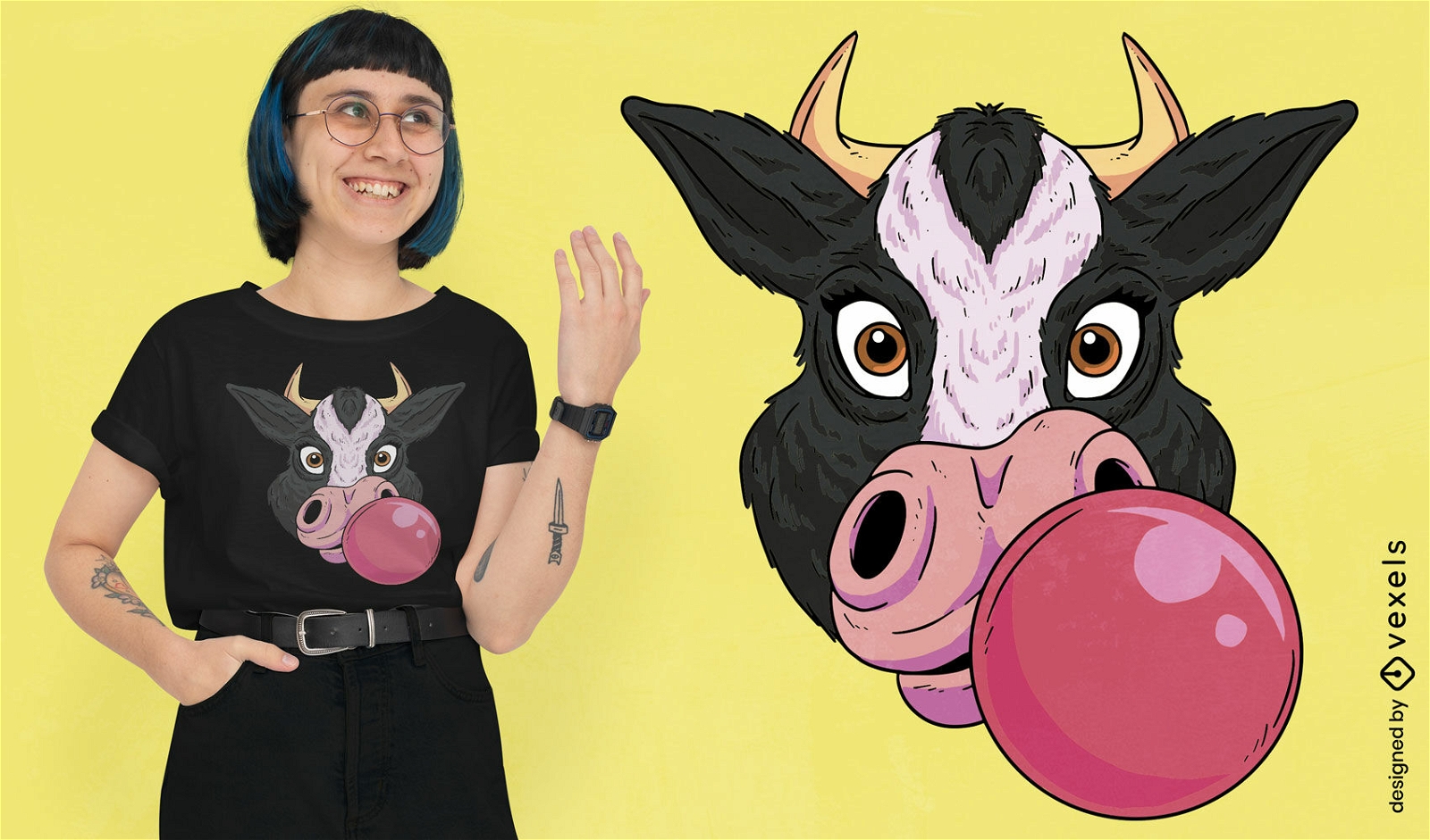 Design de camiseta de vaca de chiclete