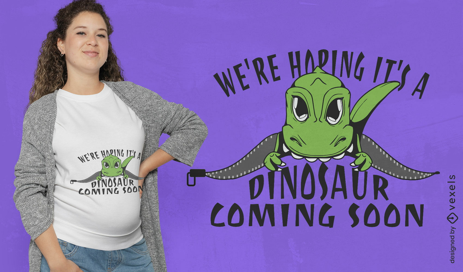 Diseño de camiseta de embarazo de dinosaurio.