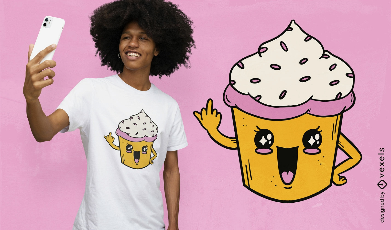Design de camiseta de personagem de cupcake kawaii