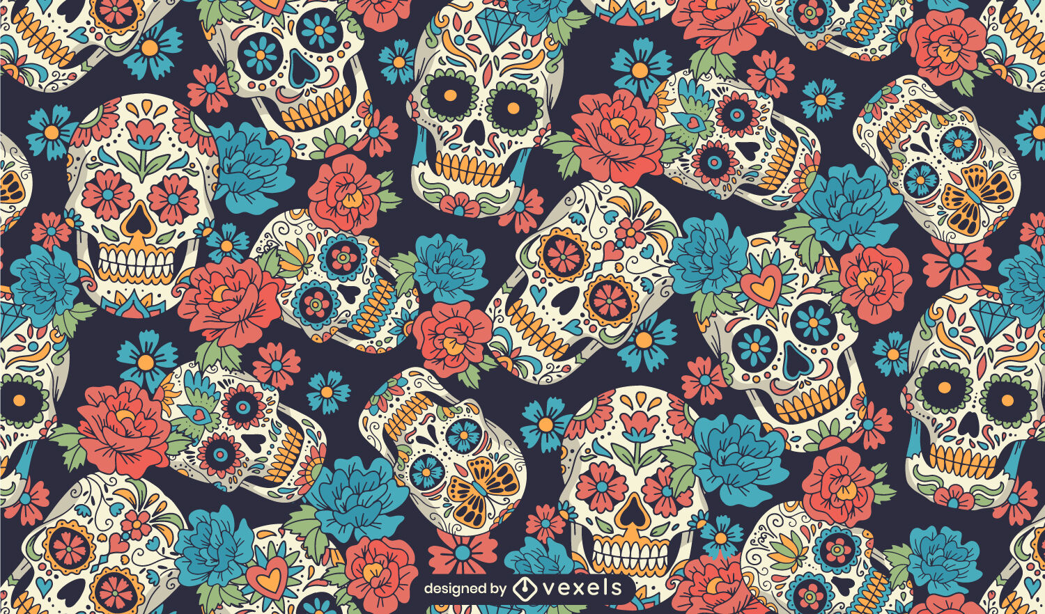 Diseño de patrón mexicano de calaveras de azúcar