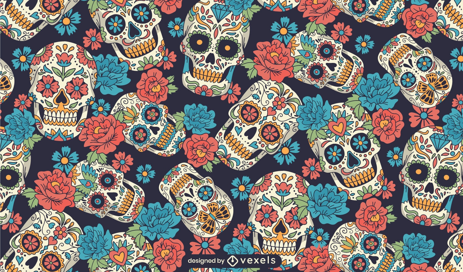 Sugar skulls Mexican pattern design