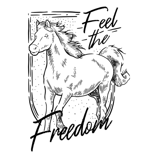 Ilustração elegante de cavalo com citação de liberdade Desenho PNG