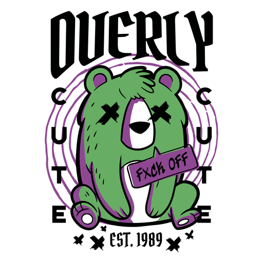 Urso verde com uma placa que diz muito fofo Desenho PNG