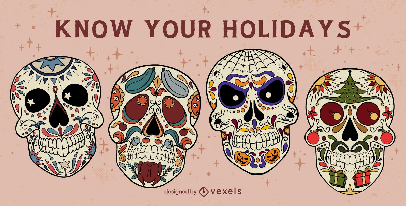 Conjunto de ilustración de calaveras de azúcar de vacaciones