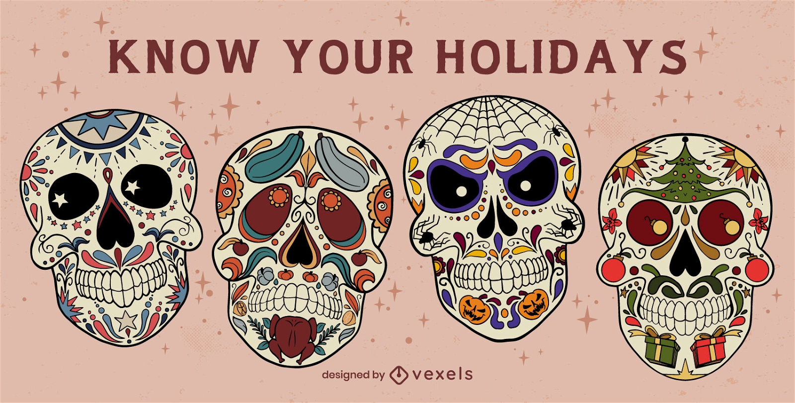 Holiday sugar skulls illustration set