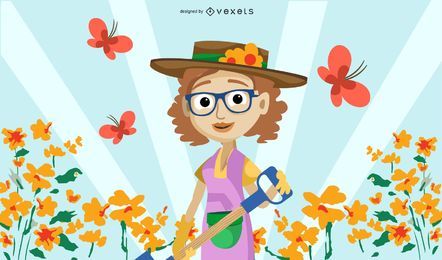 Ilustração de jardinagem feminina