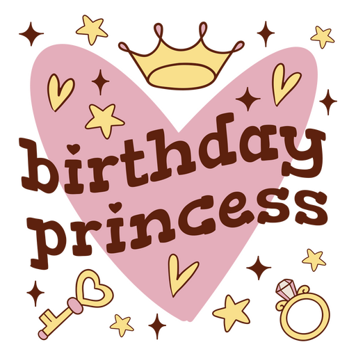 Corazón rosa con las palabras princesa de cumpleaños. Diseño PNG