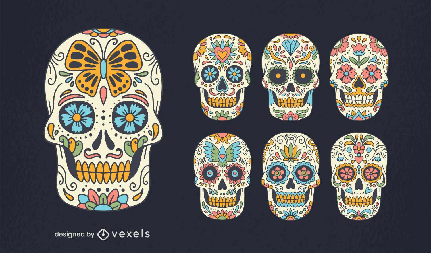 Conjunto de ilustración de calavera de azúcar