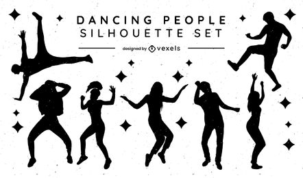 Pop dancing people silhouette set