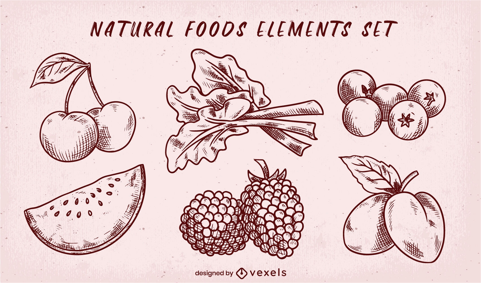 Conjunto de alimentos desenhados à mão de frutas saudáveis