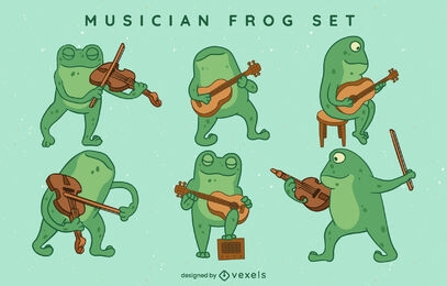 Conjunto de caracteres de rana violinista y guitarrista
